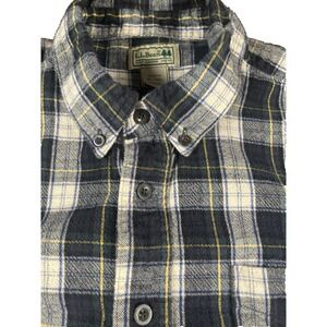 LL Bean Shirt Mens X-Large XL Tall Blue Yellow Plaid Long Sleeve Button Down EUC